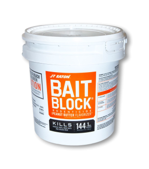 white container of jt eaton bait block in peanut butter flavor