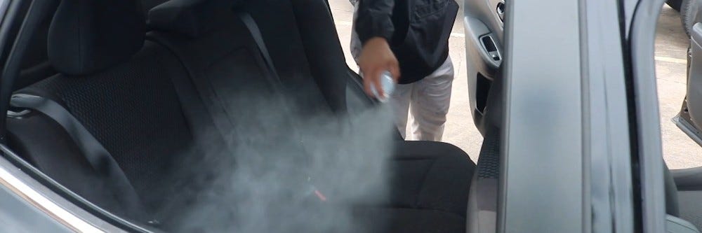 Applying Novacide to address cockroaches in a car