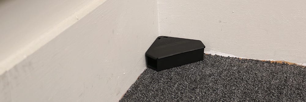 Solutions Mouse Bait Station in corner of room