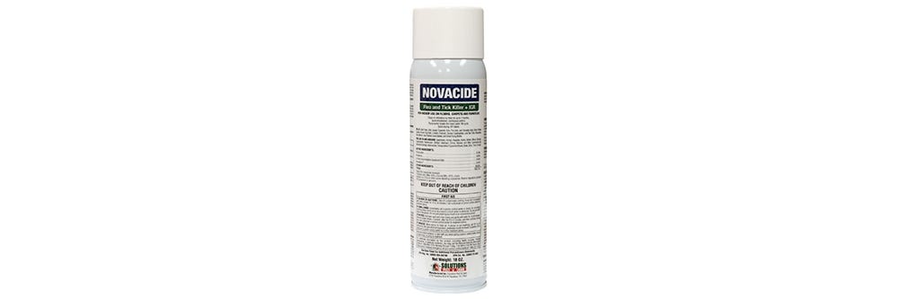 Novacide aerosol on white background