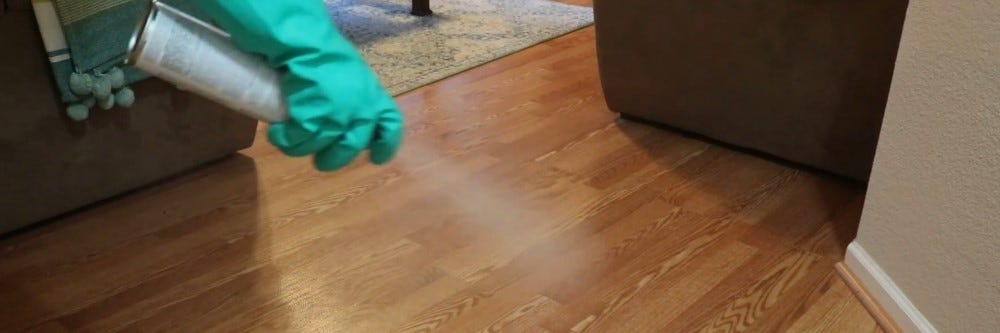 Spraying Novacide on floor