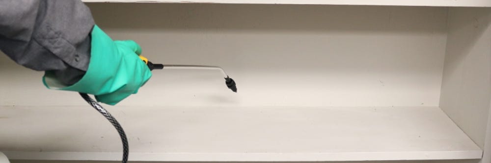 Spraying Flex 10-10 Along Crevice in Pantry Spraying Flex 10-10 Along Crevice in Pantry