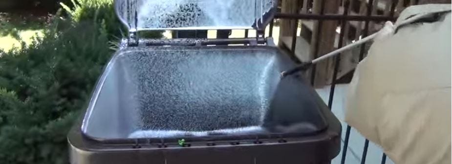 Bac-A-Zap foam treatment in a garbage can.